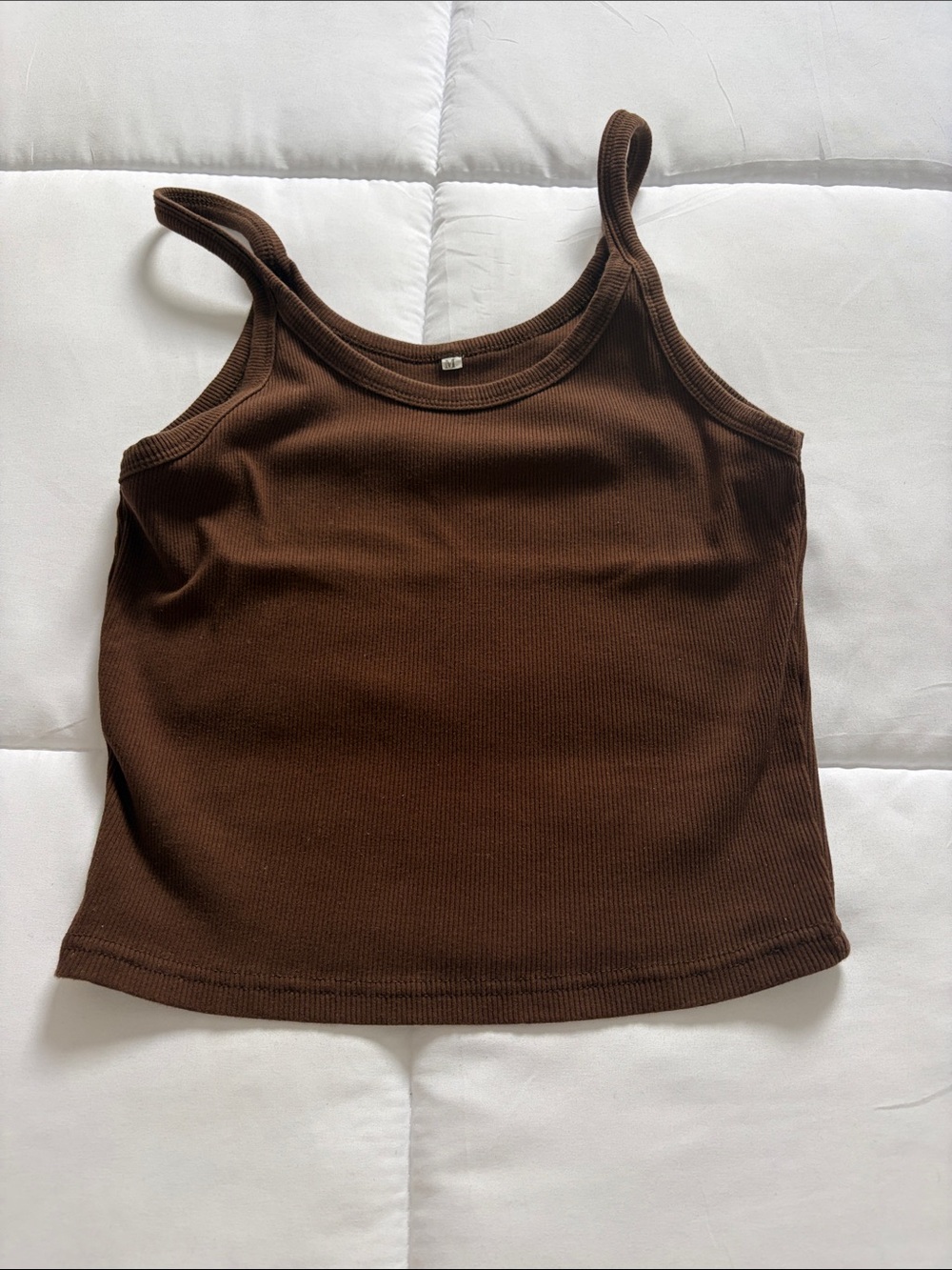 Ribbed Brown Tank Top with Slim Straps